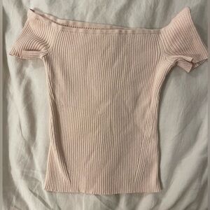 American Eagle - Ribbed Off-the-Shoulder Top – Light Pink, Size Medium